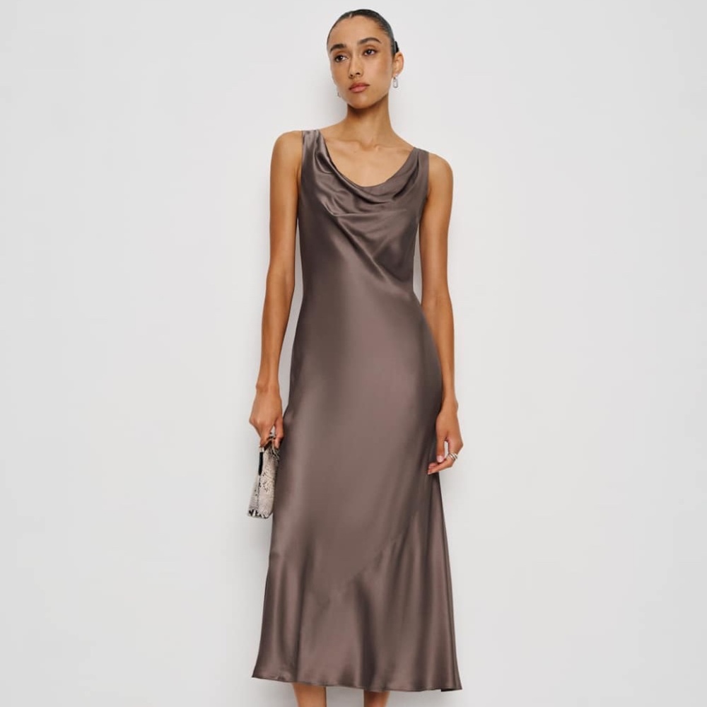 Reformation Bryn Silk Dress Brown - Size 12 - Picture 1 of 5